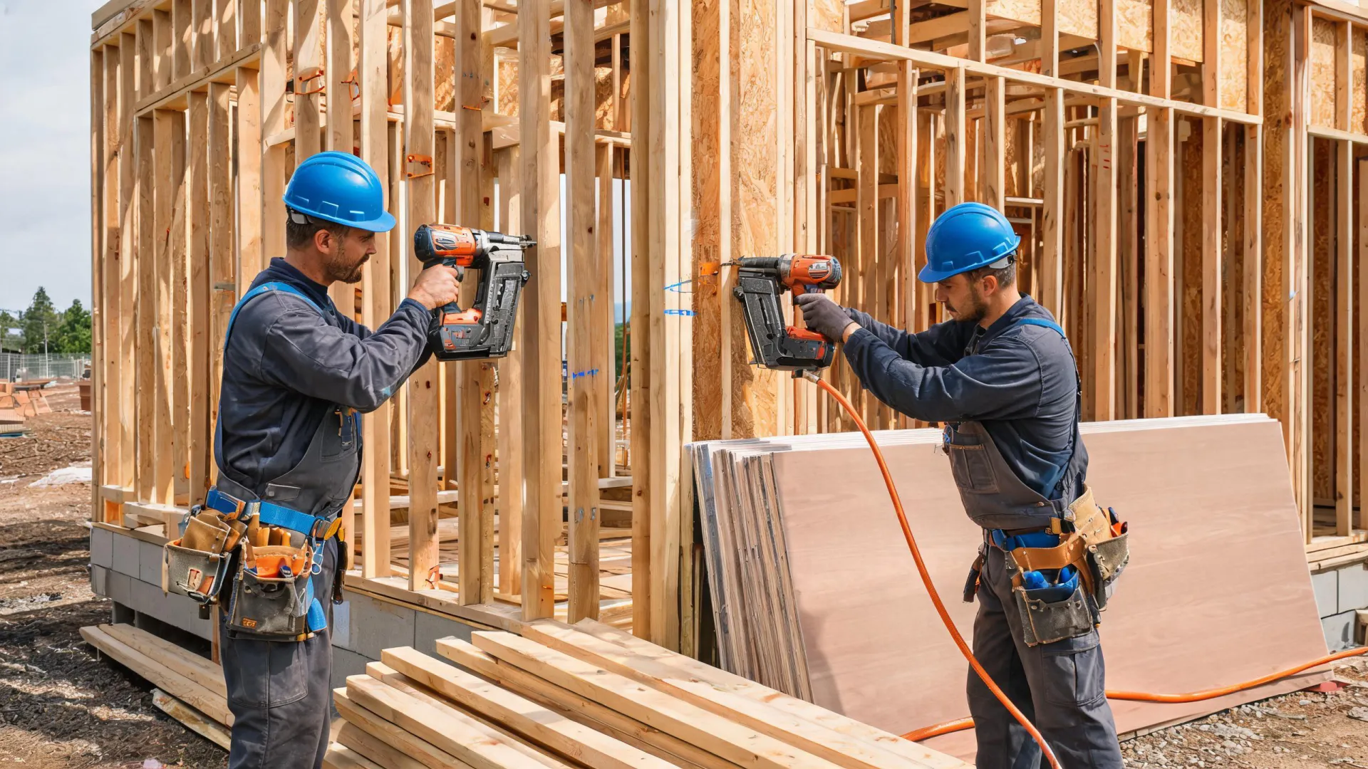 Paslode nailers on an active framing jobsite