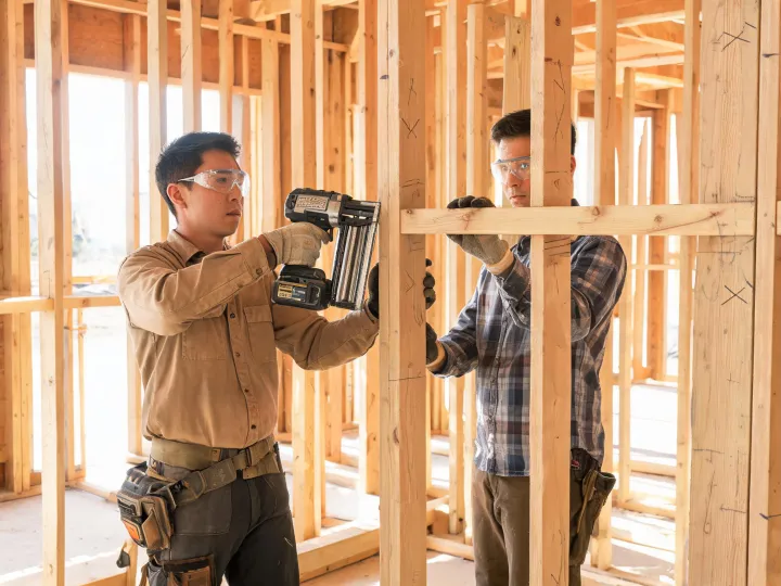 Crew fastening wall framing